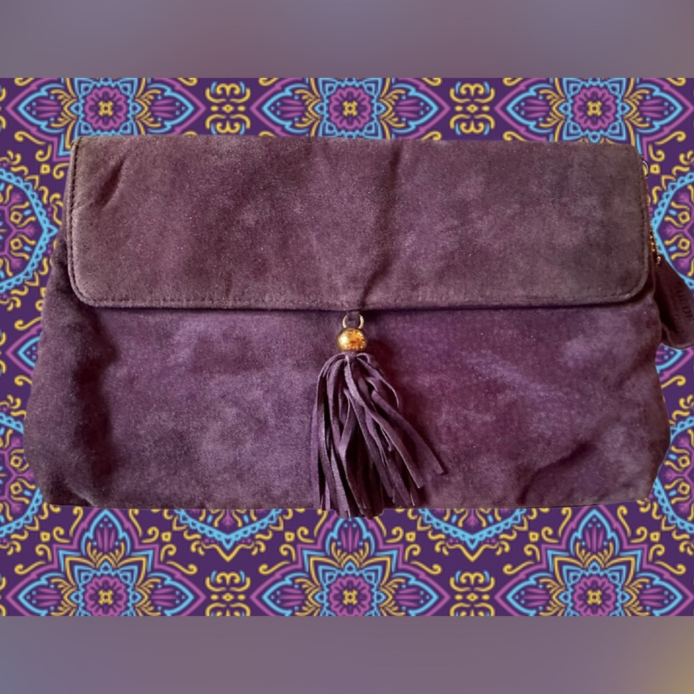 Laura Scott Deep Purple Suede Clutch with Suede Tassel- Vintage 1990’s
